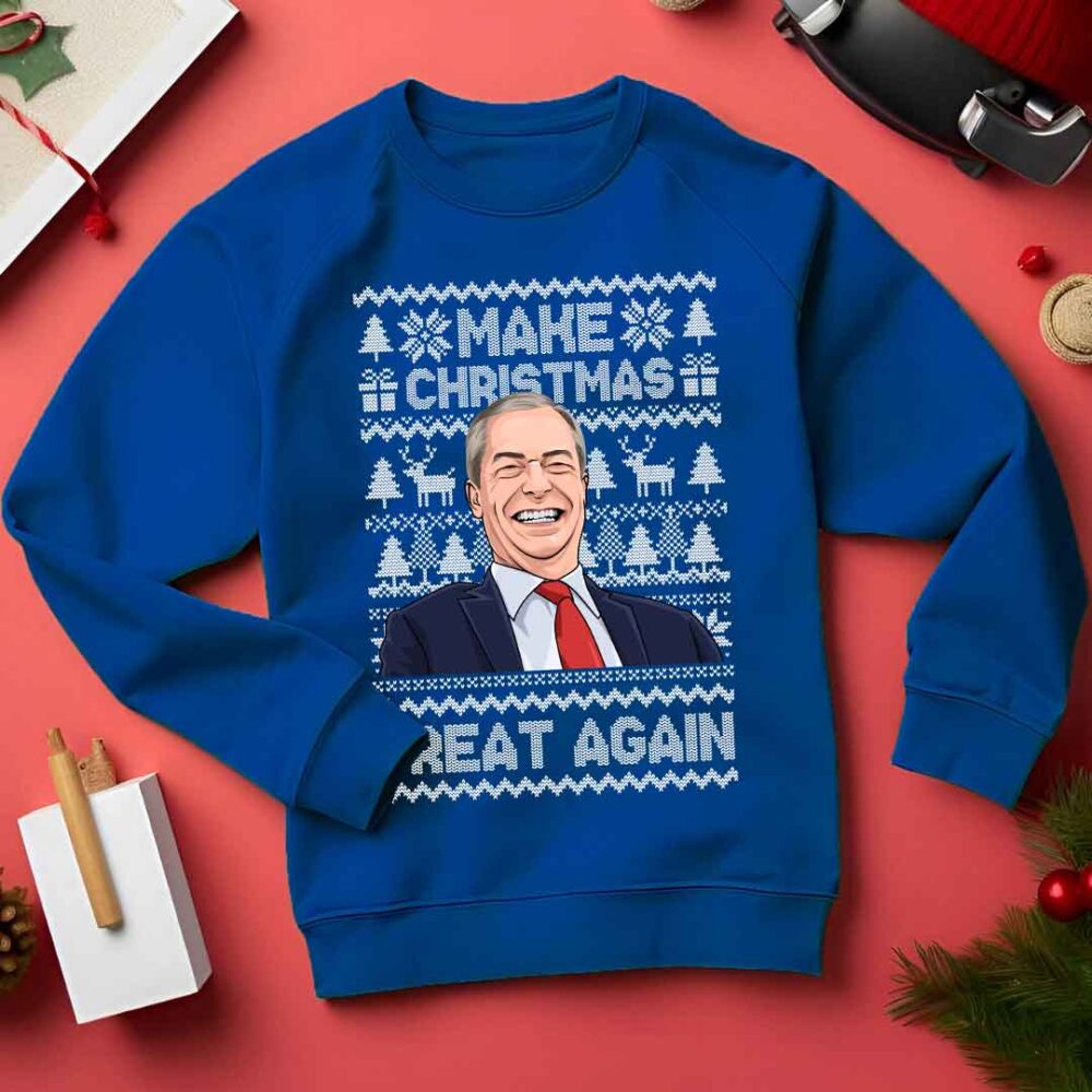 Blue Nigel Farage Make Christmas Great Again Funny Christmas Jumper