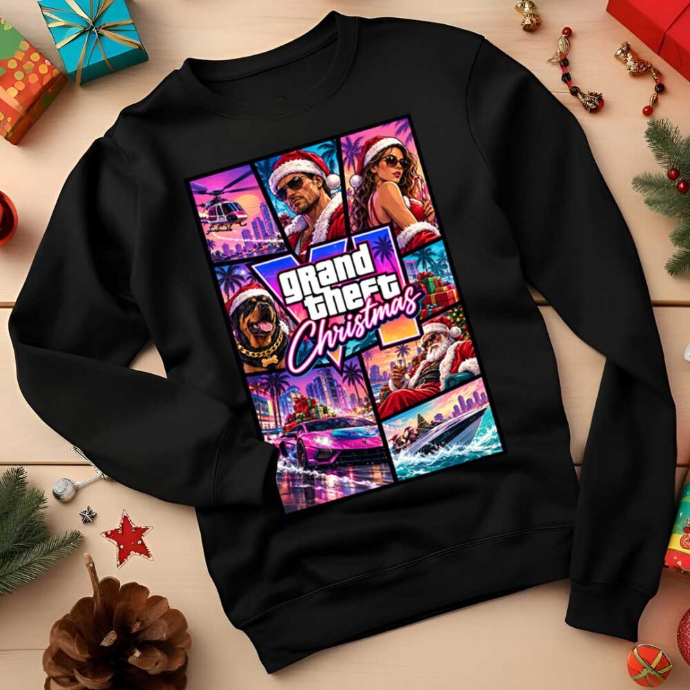 Grand Theft Christmas Jumper | GTA 6 Inspired Christmas Sweatshirt | Funny Gaming Xmas Jumper | Gamer Christmas Gift | Secret Santa 2026