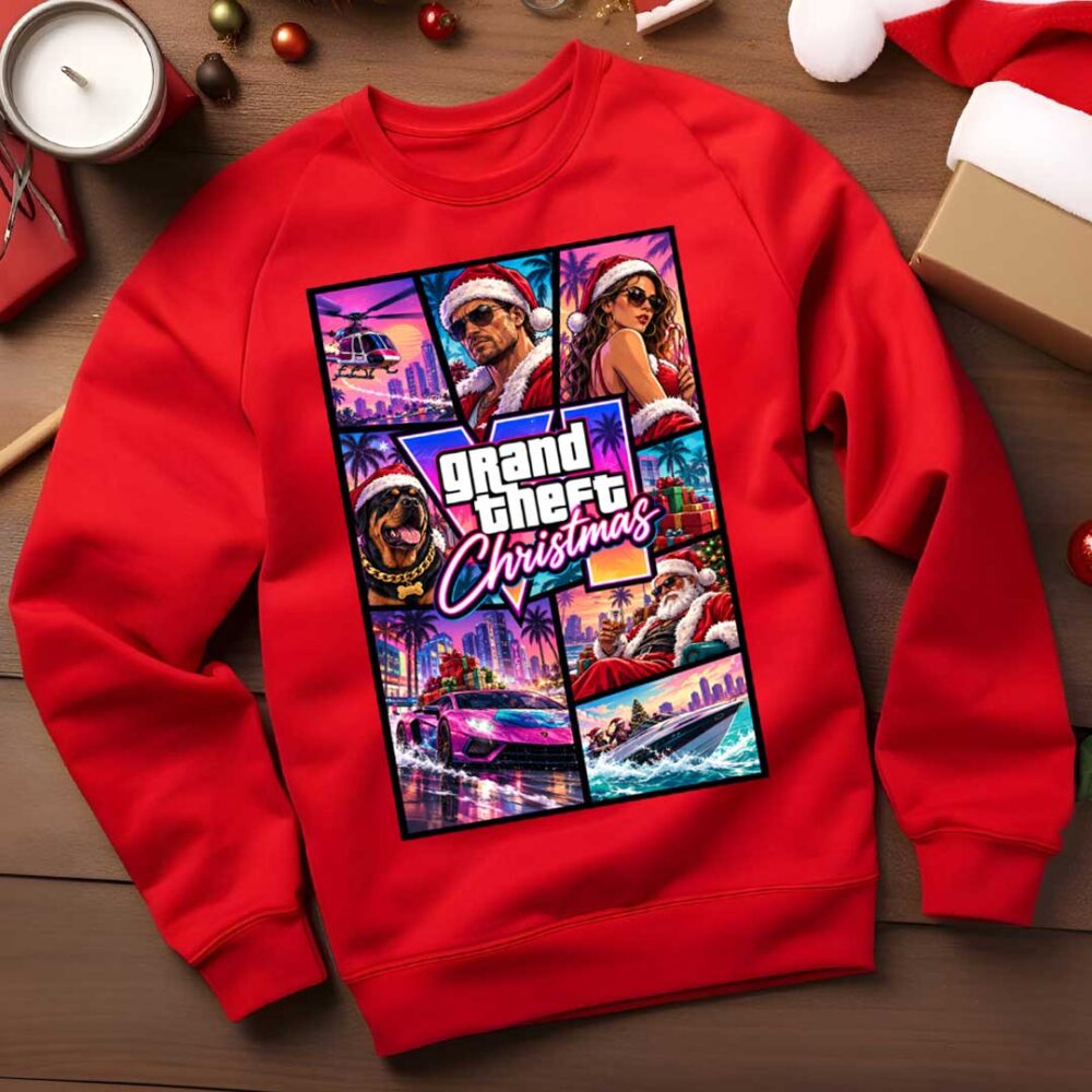 Grand Theft Christmas Jumper | GTA 6 Inspired Christmas Sweatshirt | Funny Gaming Xmas Jumper | Gamer Christmas Gift | Secret Santa 2026