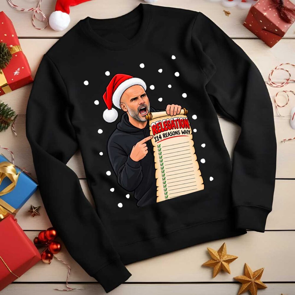 Enzo Maresca Funny Christmas Jumper | Man City Relegation 114 Reasons Why Xmas Sweatshirt | Football Christmas Jumper | Man City
