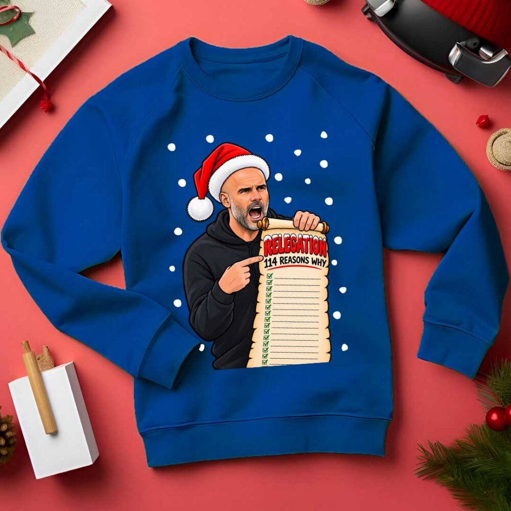 Enzo Maresca Funny Christmas Jumper | Man City Relegation 114 Reasons Why Xmas Sweatshirt | Football Christmas Jumper | Man City