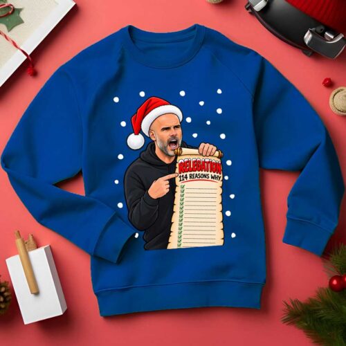 Enzo Maresca Funny Christmas Jumper | Man City Relegation 114 Reasons Why Xmas Sweatshirt | Football Christmas Jumper | Man City